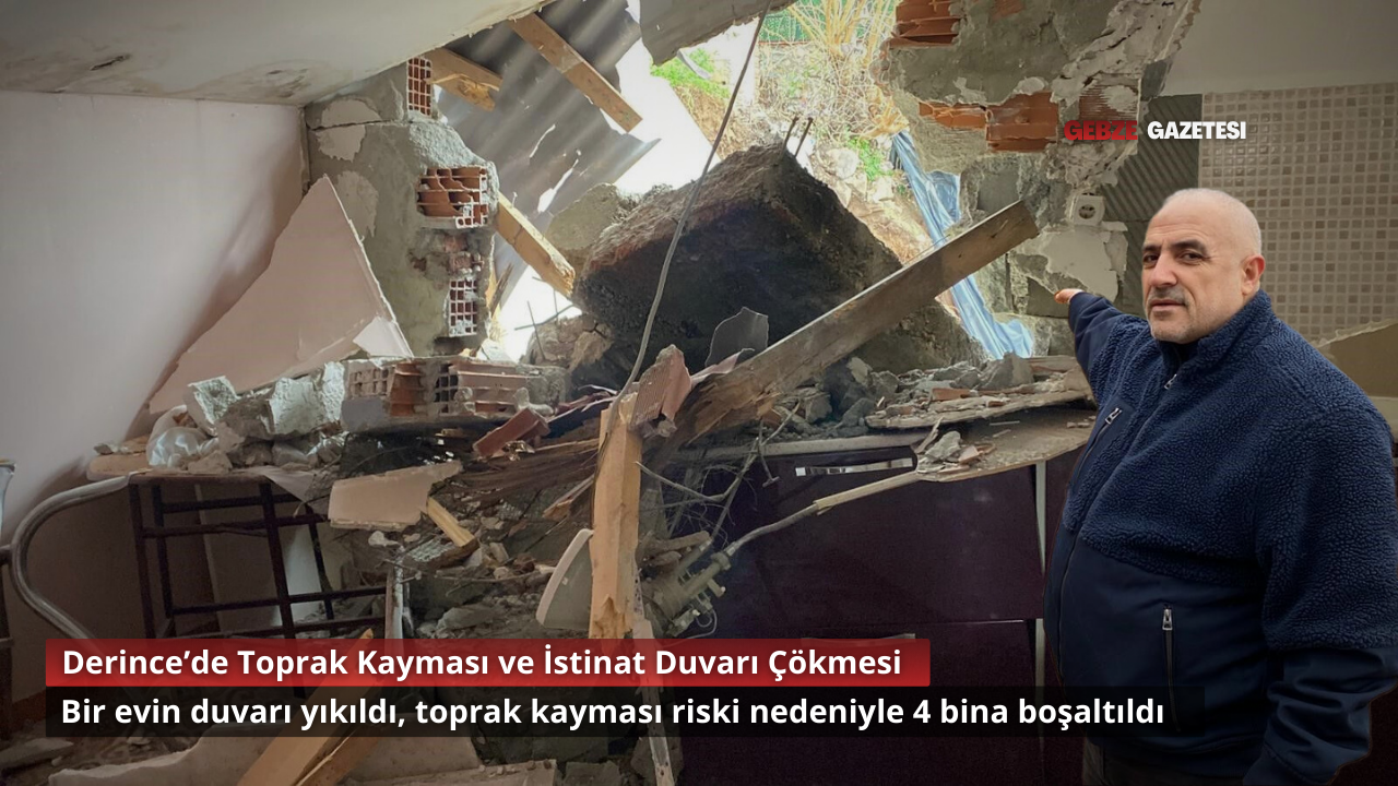 Derince’de Toprak Kayması İstinat Duvarı Çöktü, 13 Hane Boşaltıldı